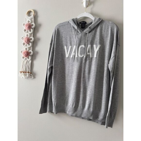 Rachel Zoe Gray Pullover Sweater Size Large VACAY Hooded Cashmere Blend - Picture 6 of 8